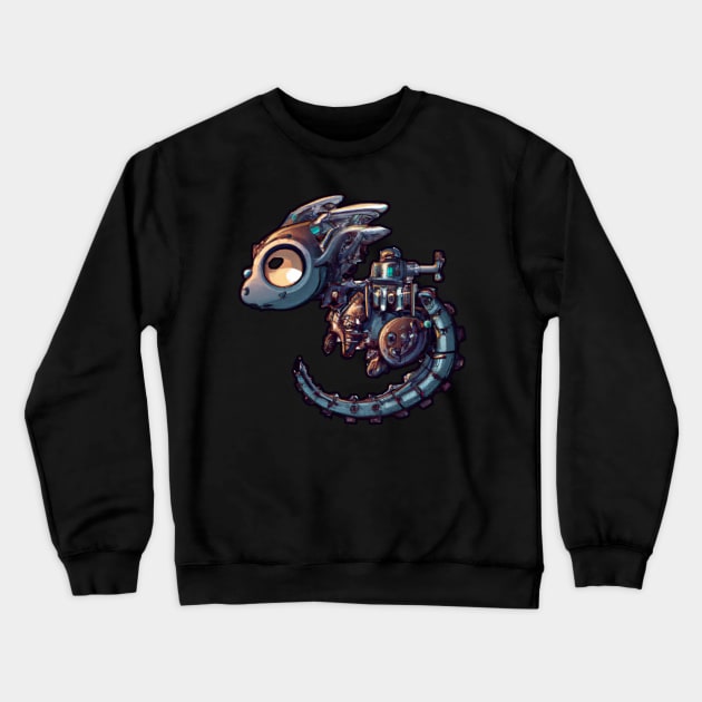 Steampunk Kawaii Dragon Robot Crewneck Sweatshirt by maxdax